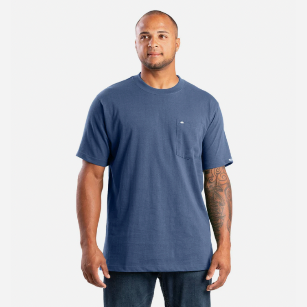 Man wearing a blue t-shirt on a white background