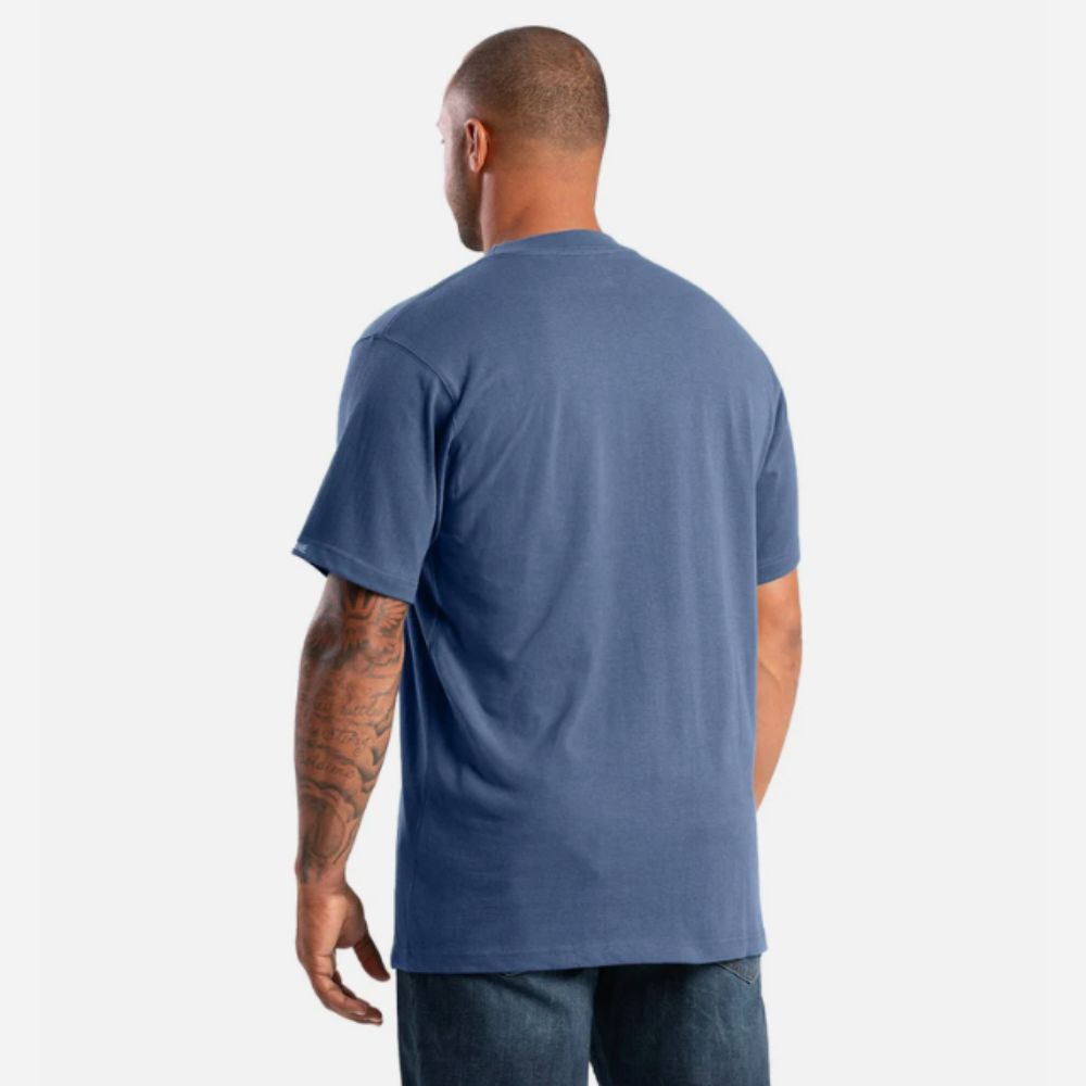Man wearing a blue t-shirt on a white background