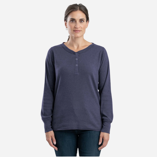 Berne Women's Heavyweight Long Sleeve Henley Shirt - Steel Blue