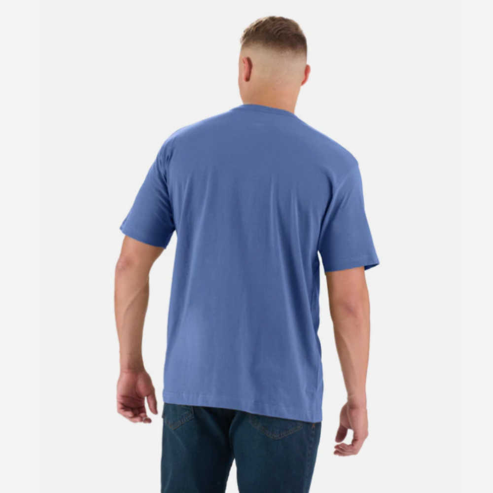 Man wearing a blue t-shirt on a white background