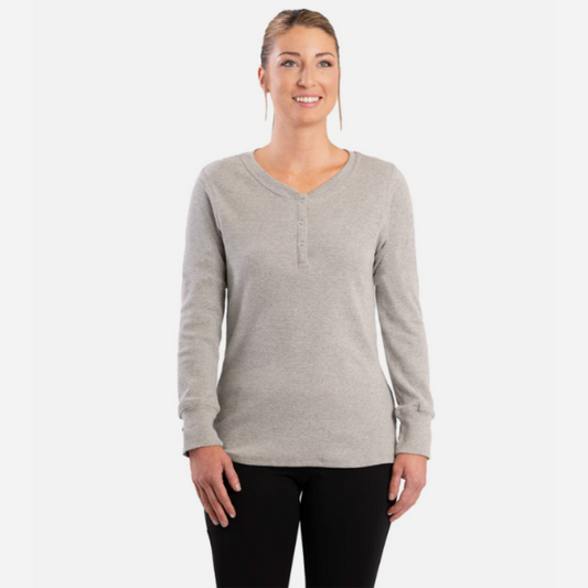 Berne Women Heavyweight Rib-Knit Long-Sleeve Henley Shirt - Gray