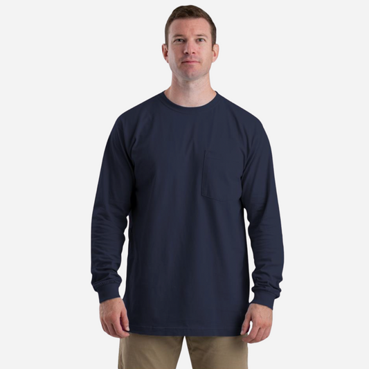 Berne Men's Workwear Heavyweight Long Sleeve Pocket T-Shirt - Navy Blue