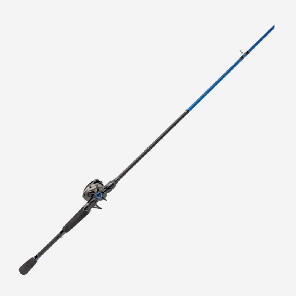 Fishing rod with reel on a white background