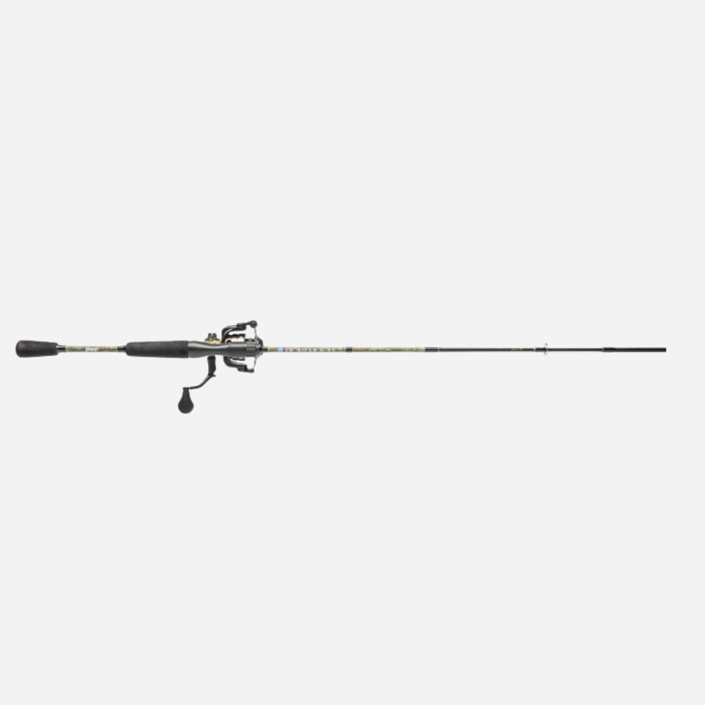 Fishing rod with reel on a white background