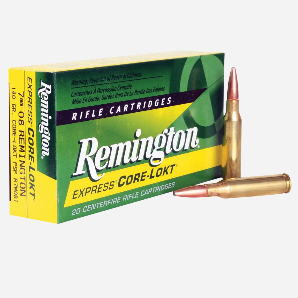Remington rifle cartridges with bullets on a white background