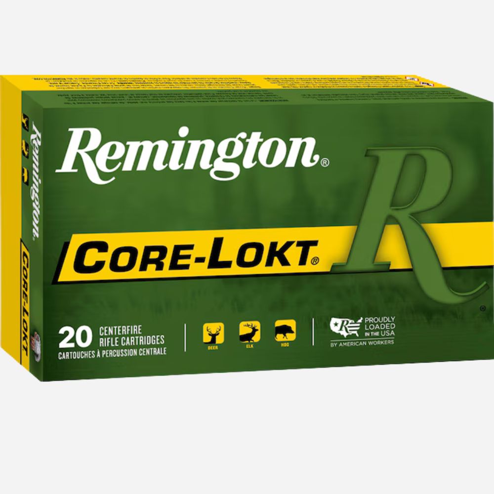 Remington Core-Lokt ammunition box on a white background