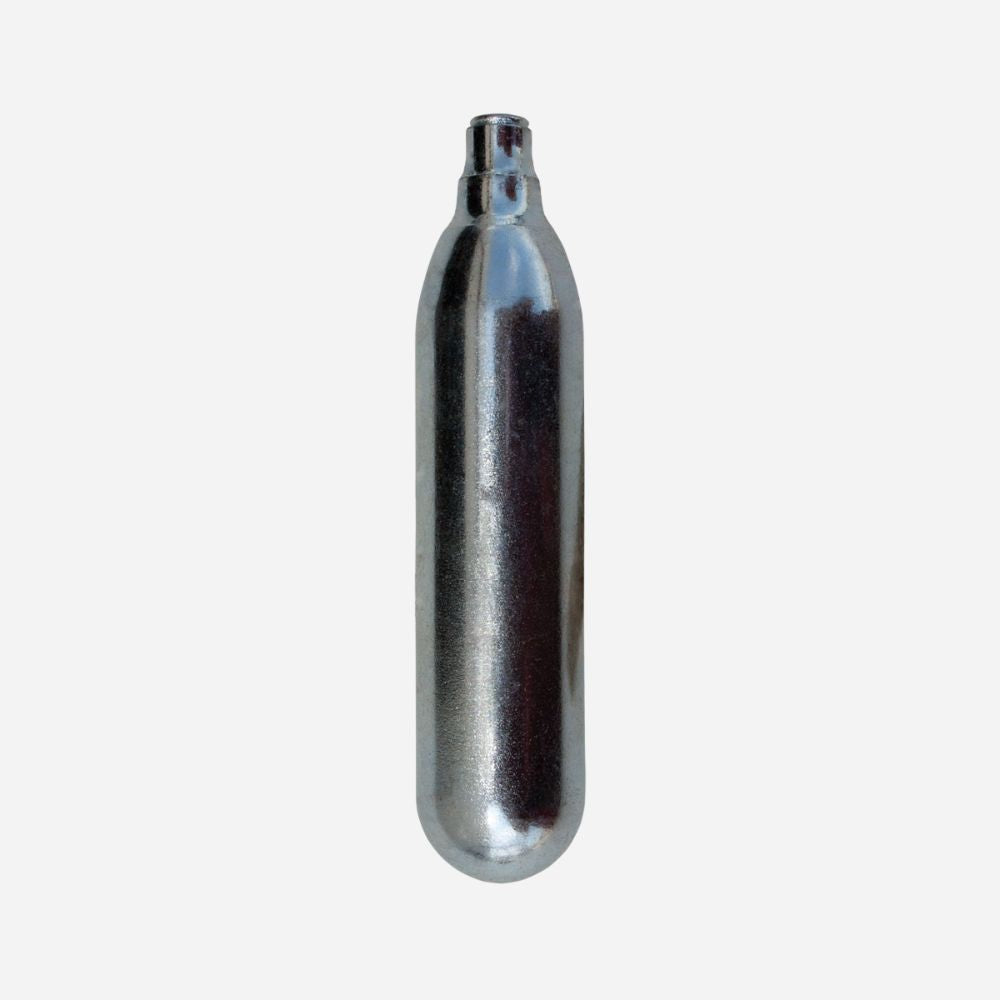 Silver CO2 cartridge on a white background