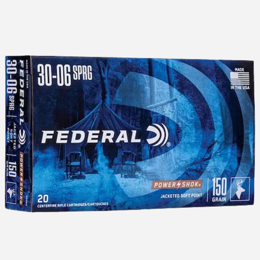 Federal ammunition box with blue and white design on a white background