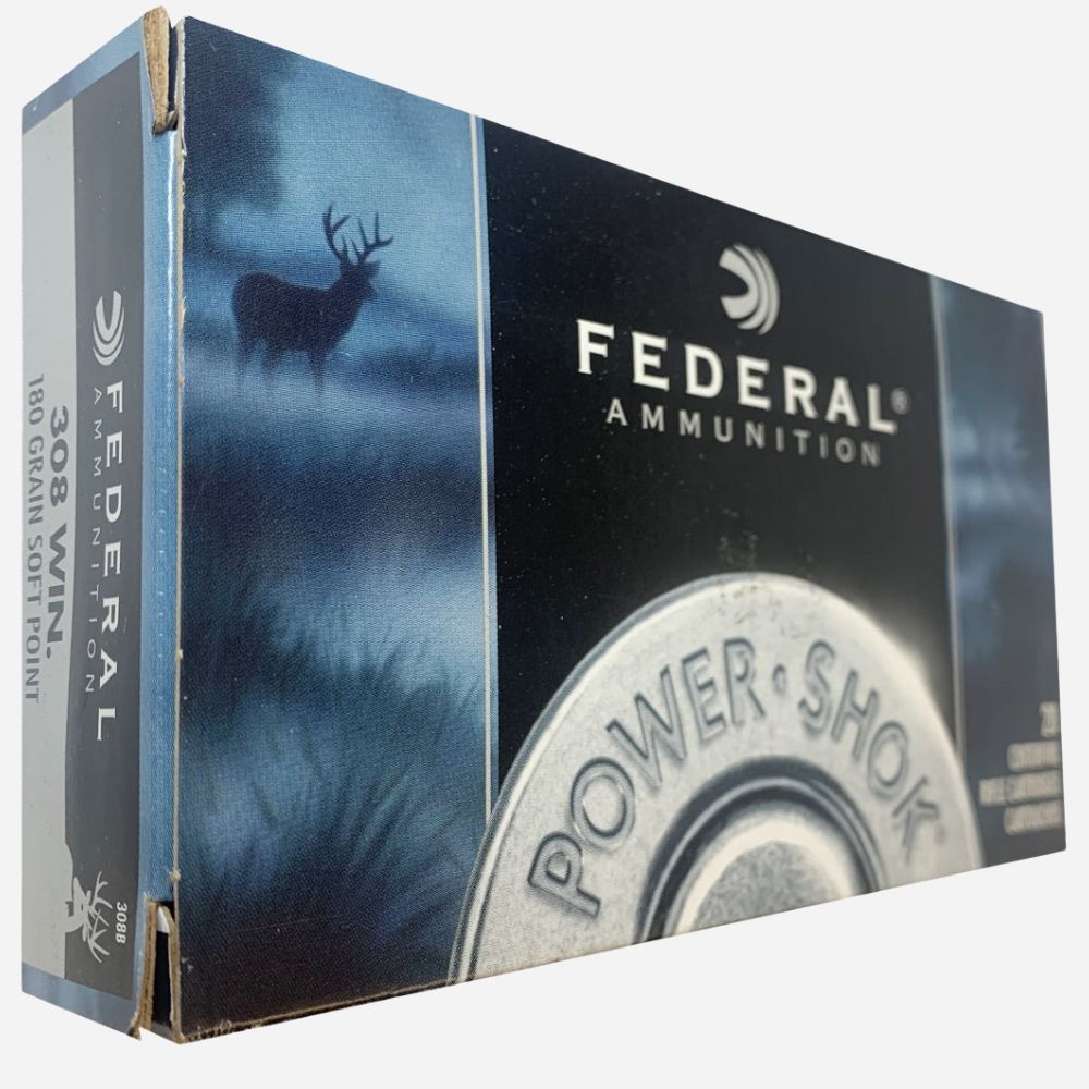 Federal Ammunition box with a deer silhouette in the mist on a blue background