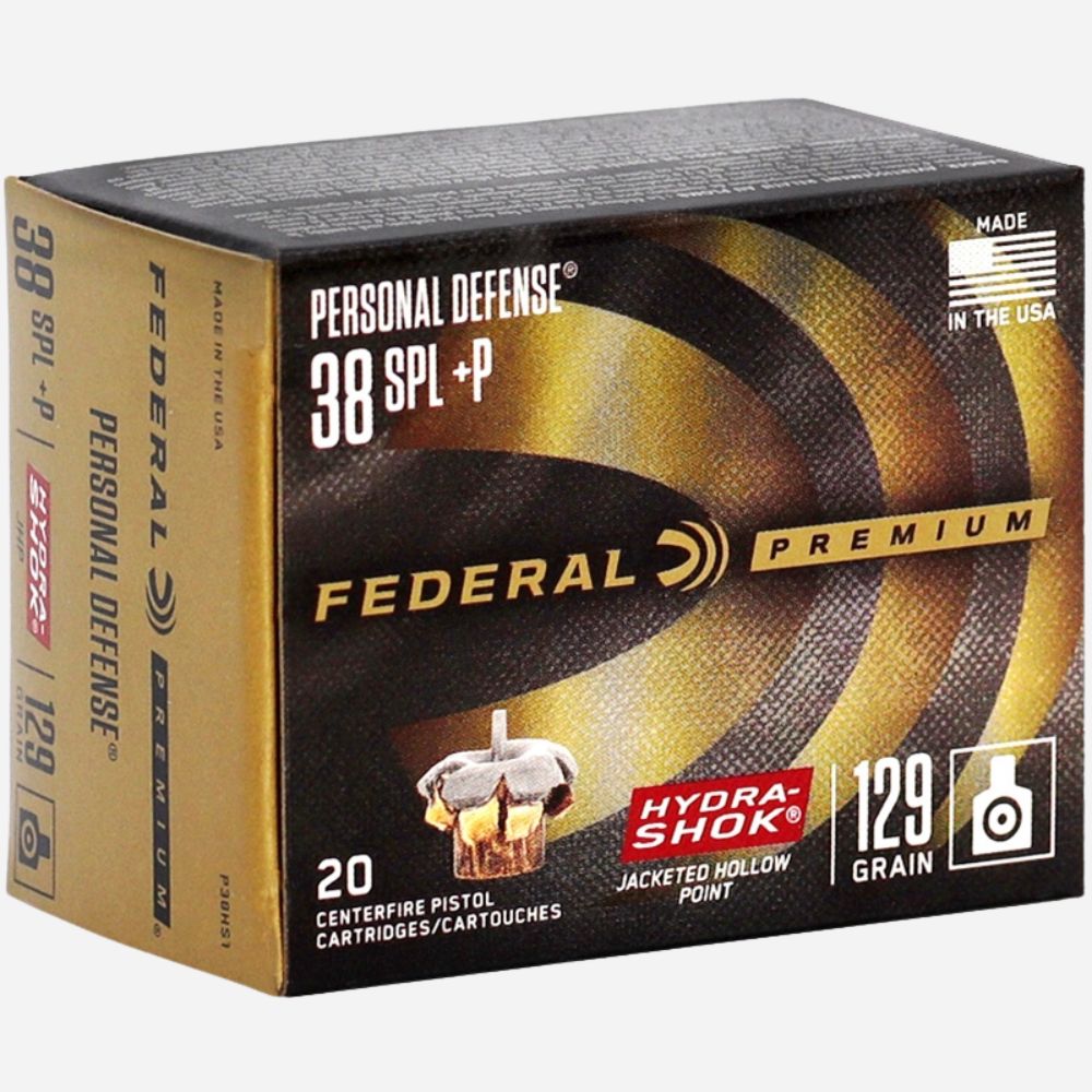 Federal Personal Defense 38 SPL +P ammunition box on a white background