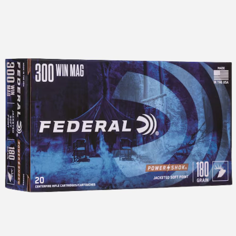 Federal ammunition box for 300 Win Mag on a white background