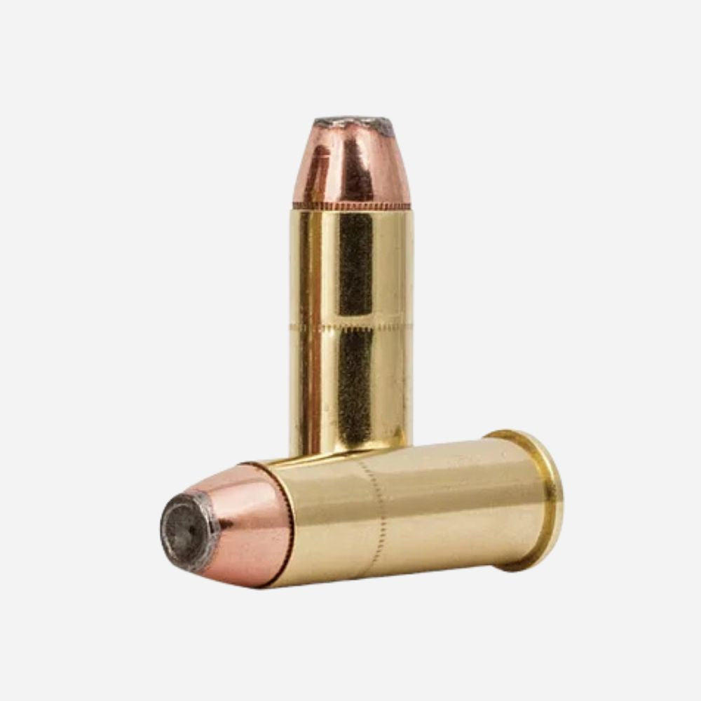Two gold-colored bullets on a white background