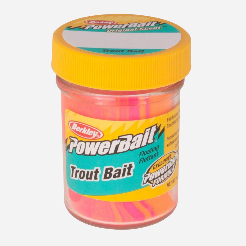 Jar of Berkley PowerBait Trout Bait on a white background