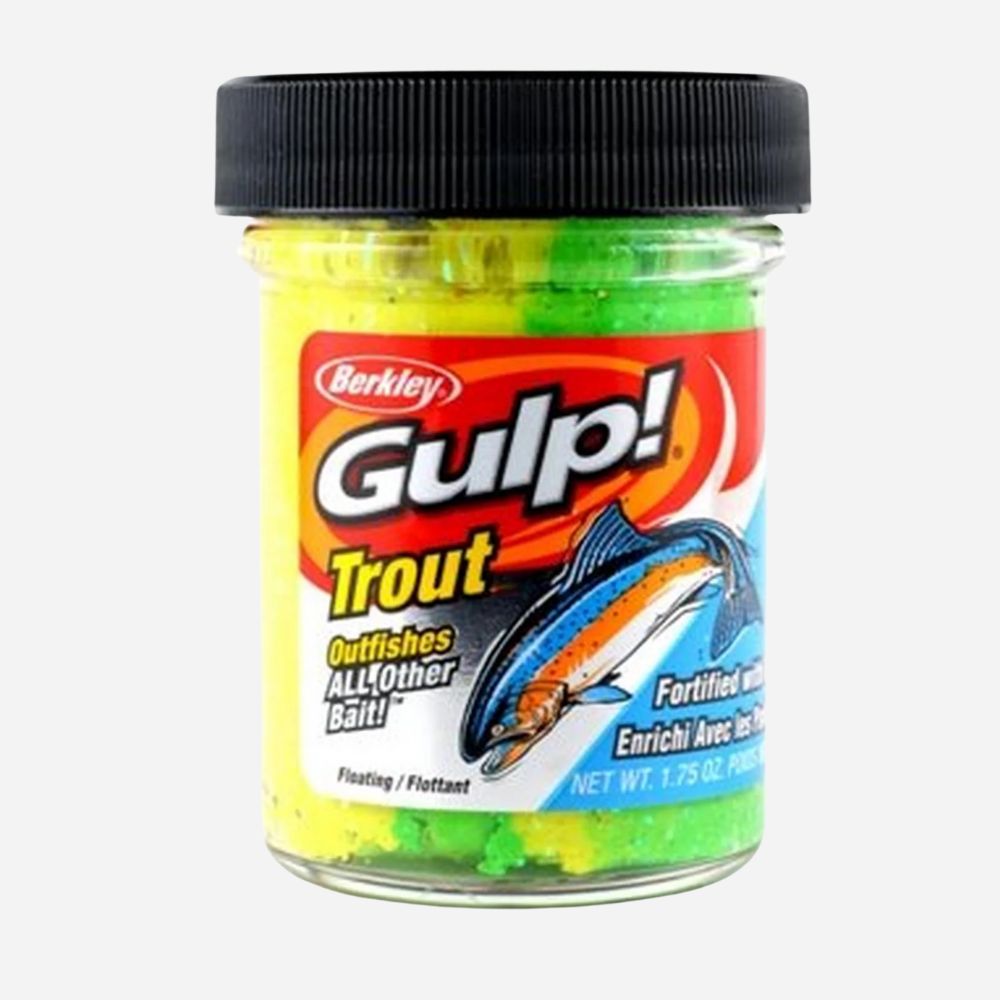 Berkley Gulp! Trout fishing bait container on a white background