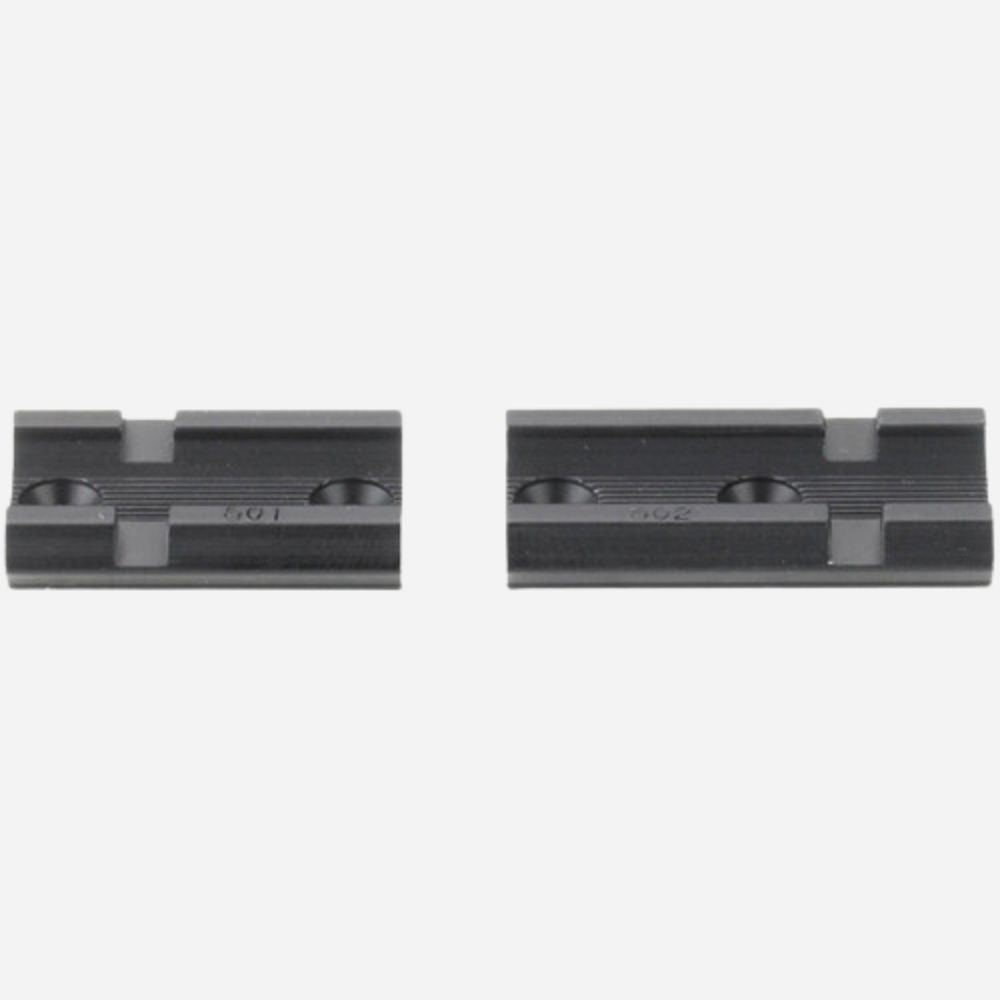 Two black metal rail accessories on a white background