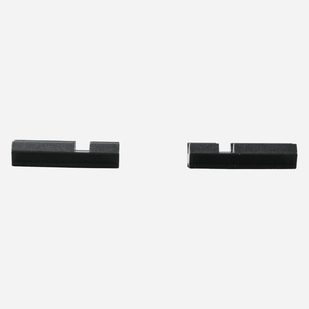 Two black metal sliders on a white background