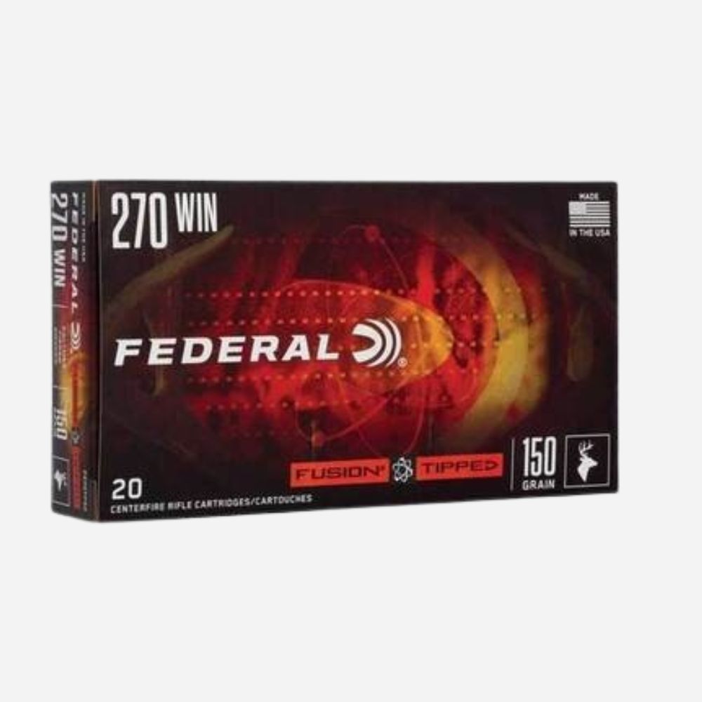 Federal ammunition box with red and black design on a white background