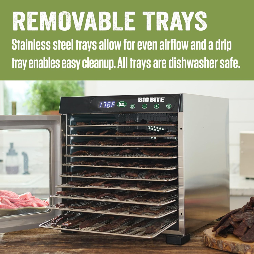 Lem Products Big Bite 10 Tray Dehydrator with Digital Timer Stainless Steel