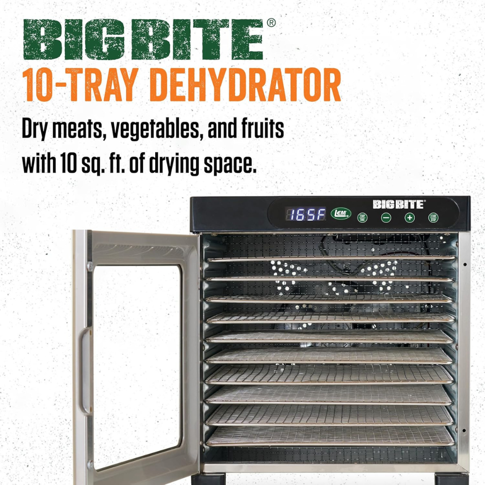 Lem Products Big Bite 10 Tray Dehydrator with Digital Timer Stainless Steel