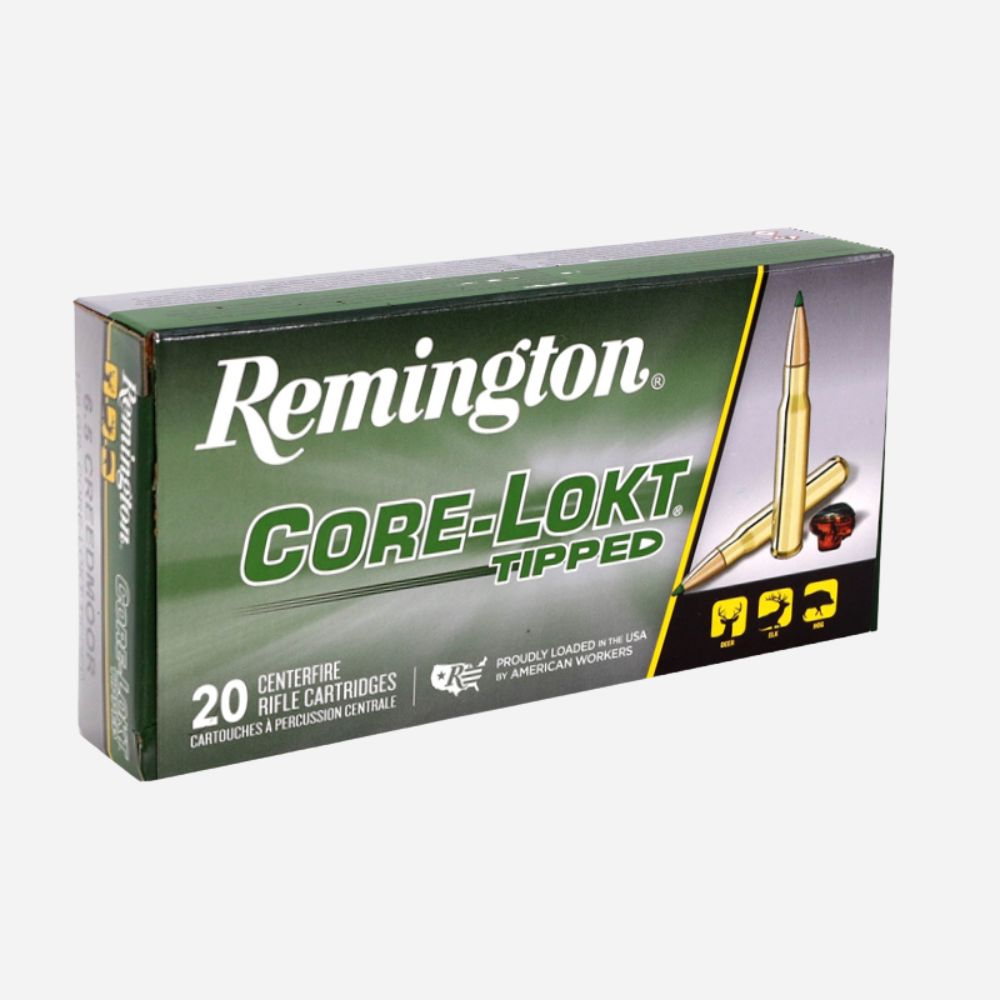 Remington Core-Lokt Tipped ammunition box on a white background