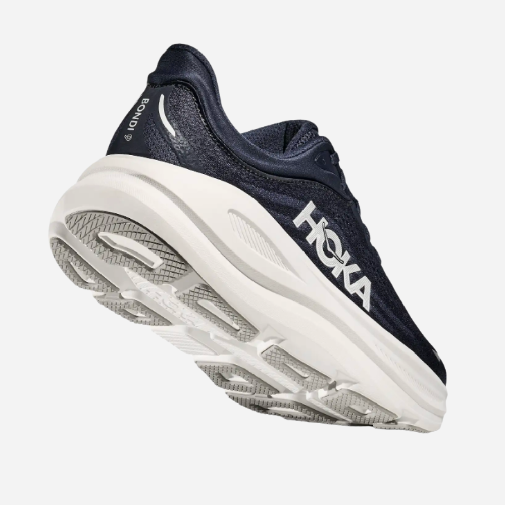 Navy Hoka running shoe on a white background