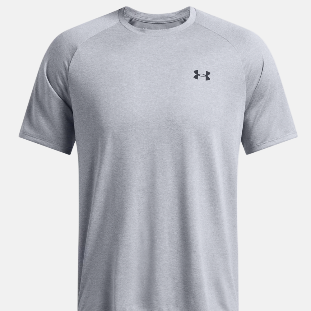 UA Men's Tech Short Sleeve T-shirt- Steel Light Heather/Black