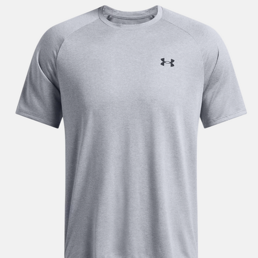 UA Men's Tech Short Sleeve T-shirt- Steel Light Heather/Black