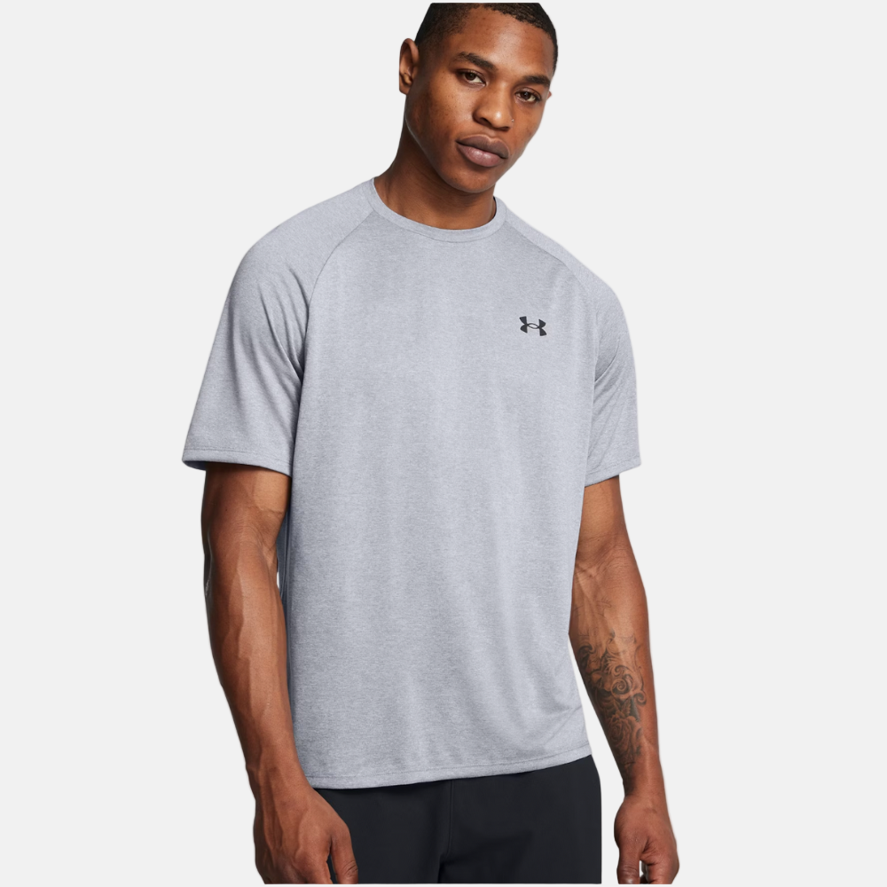 UA Men's Tech Short Sleeve T-shirt- Steel Light Heather/Black