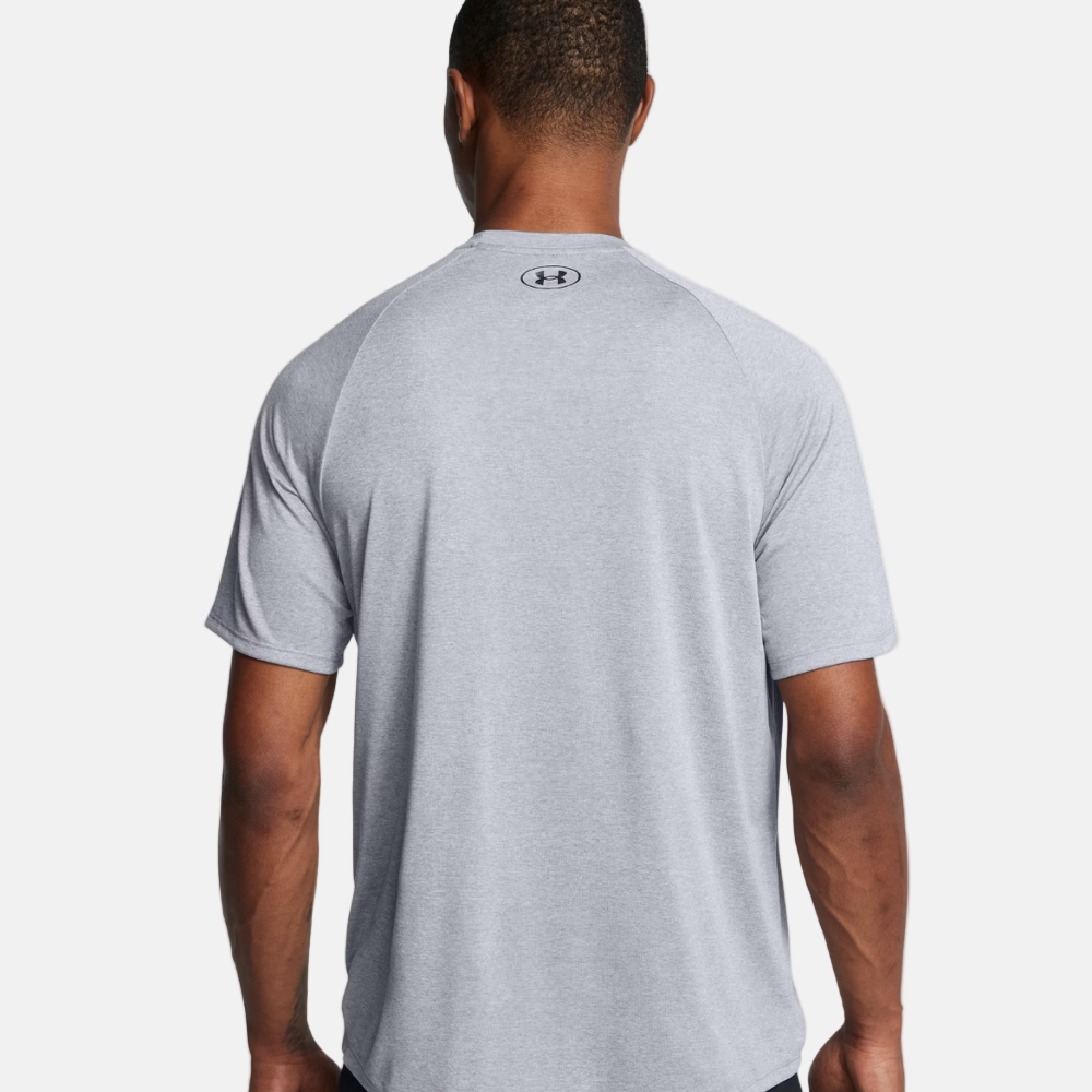 UA Men's Tech Short Sleeve T-shirt- Steel Light Heather/Black