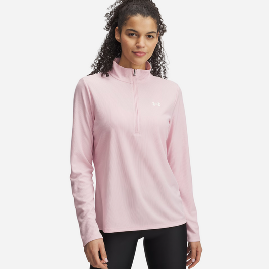 UA Women's Standard Tech Rib 1/2 Zip - Prime Pink