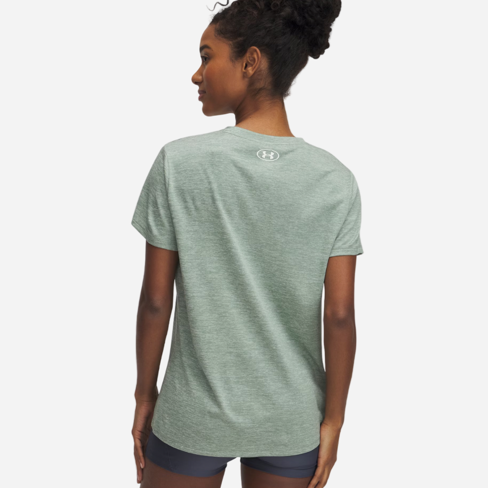 UA Women's Tech Twist V-Neck Short Sleeve Tee - Silica Green