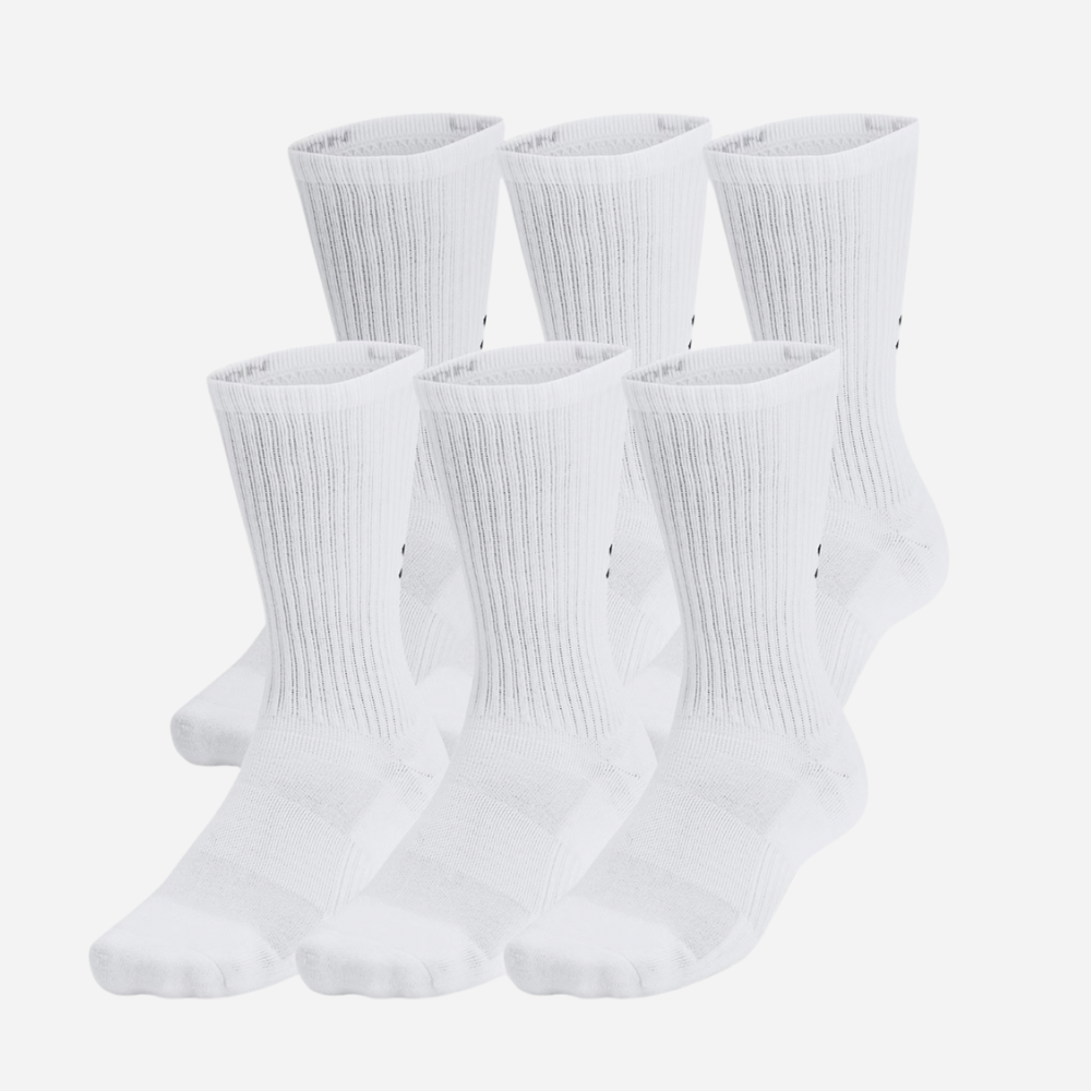 UA Training Cotton Unisex 6-Pack Crew Socks - White
