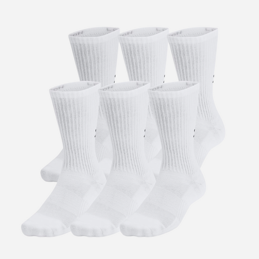 UA Training Cotton Unisex 6-Pack Crew Socks - White