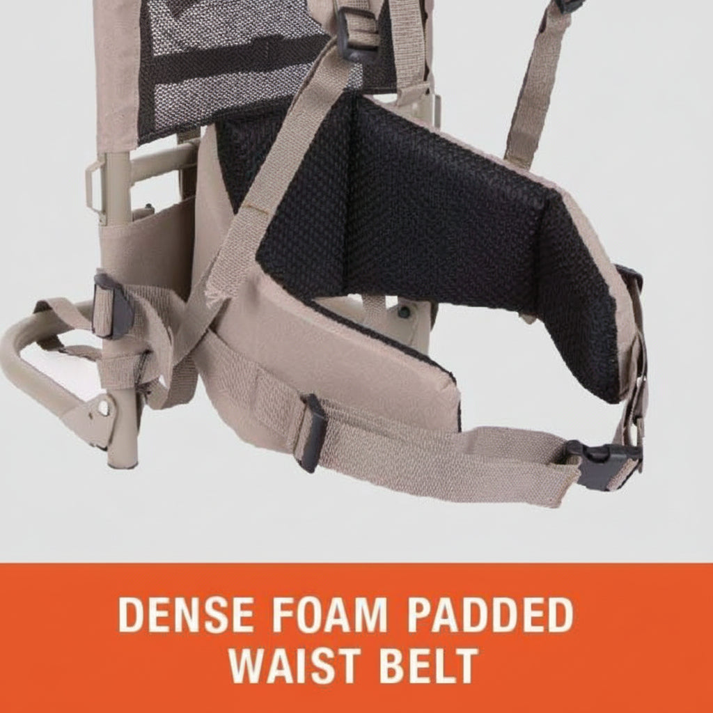 Backpack with dense foam padded waist belt on a white background