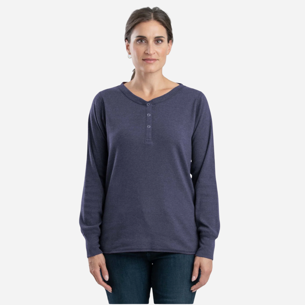 Berne Women's Heavyweight Long Sleeve Henley Shirt - Steel Blue