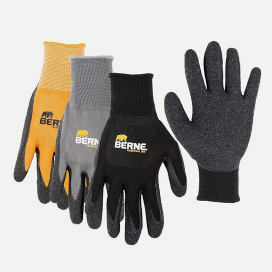 Four pairs of gloves in different colors with 'Berne' branding on a white background