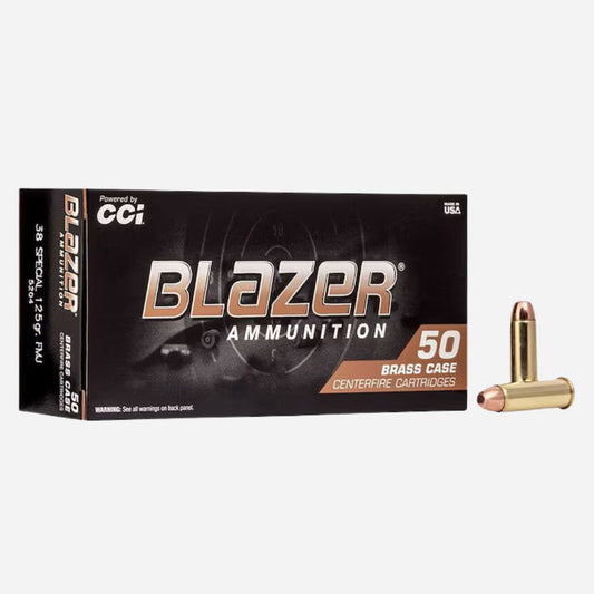 Blazer ammunition box with a bullet on a white background