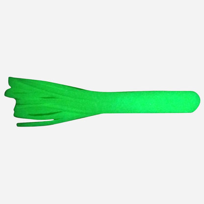 Green soft plastic fishing lure with ribbed body and split-tail design for freshwater fishing