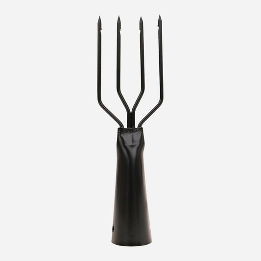 Black metal garden fork on a white background