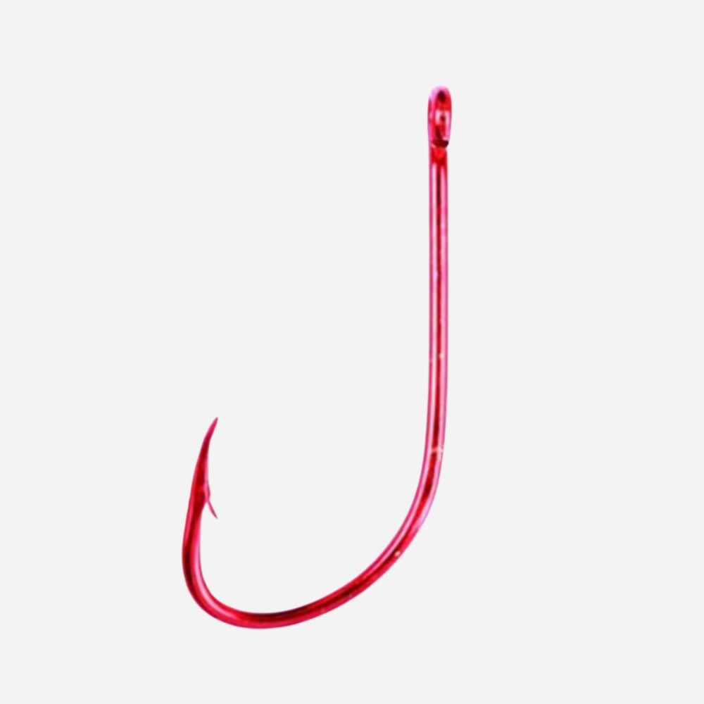 Red fishing hook on a white background