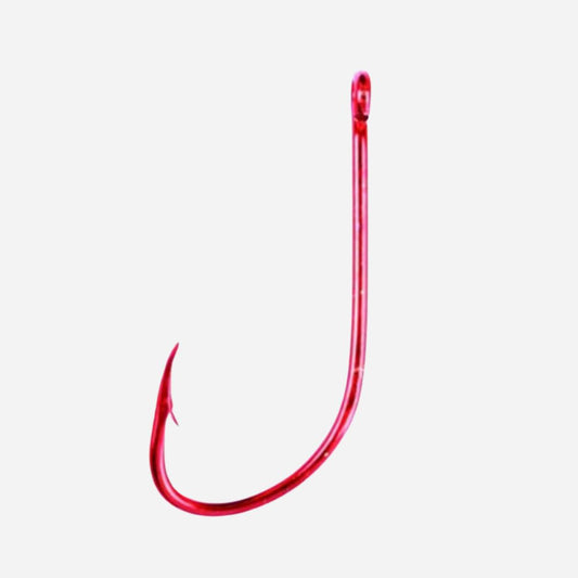 Red fishing hook on a white background