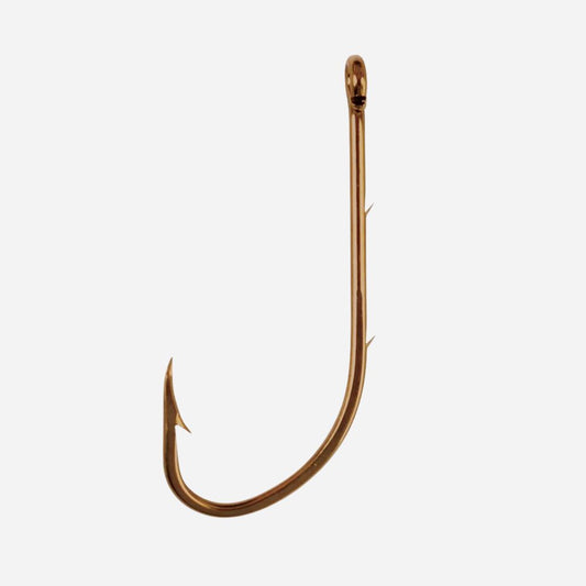 Gold fishing hook on a white background