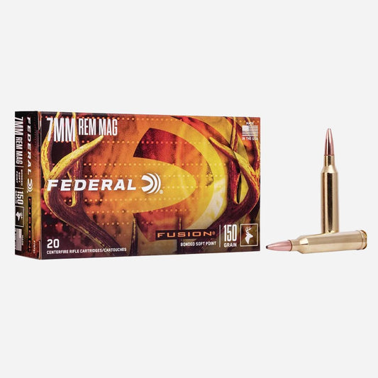 Federal ammunition box with a rifle bullet on a white background