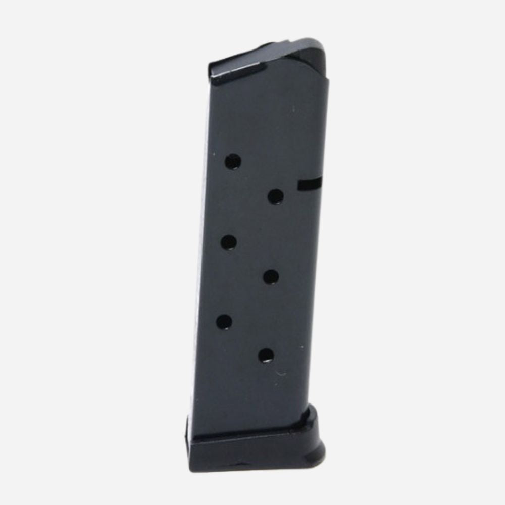 A black polymer magazine, likely for a firearm, shown vertically against a plain light gray background.