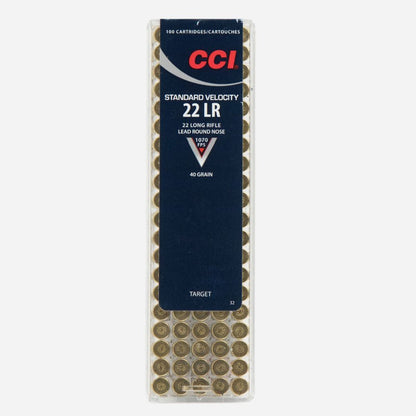 CCI 22 LR ammunition packaging on a white background