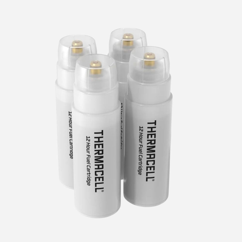 Four Thermacell 12-hour fuel cartridges on a white background