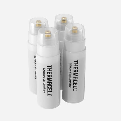 Four Thermacell 12-hour fuel cartridges on a white background