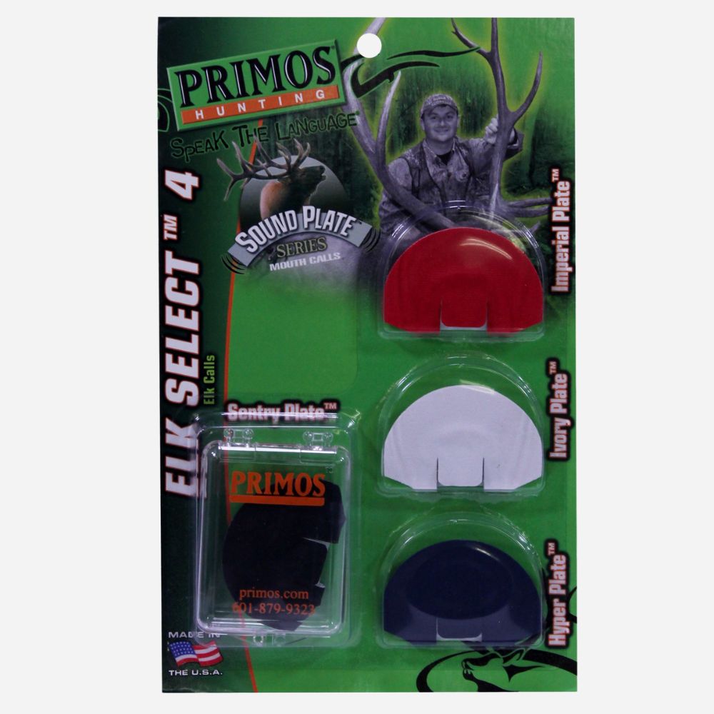 Primos hunting call packaging with various calls on a green background