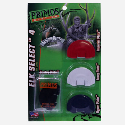 Primos hunting call packaging with various calls on a green background