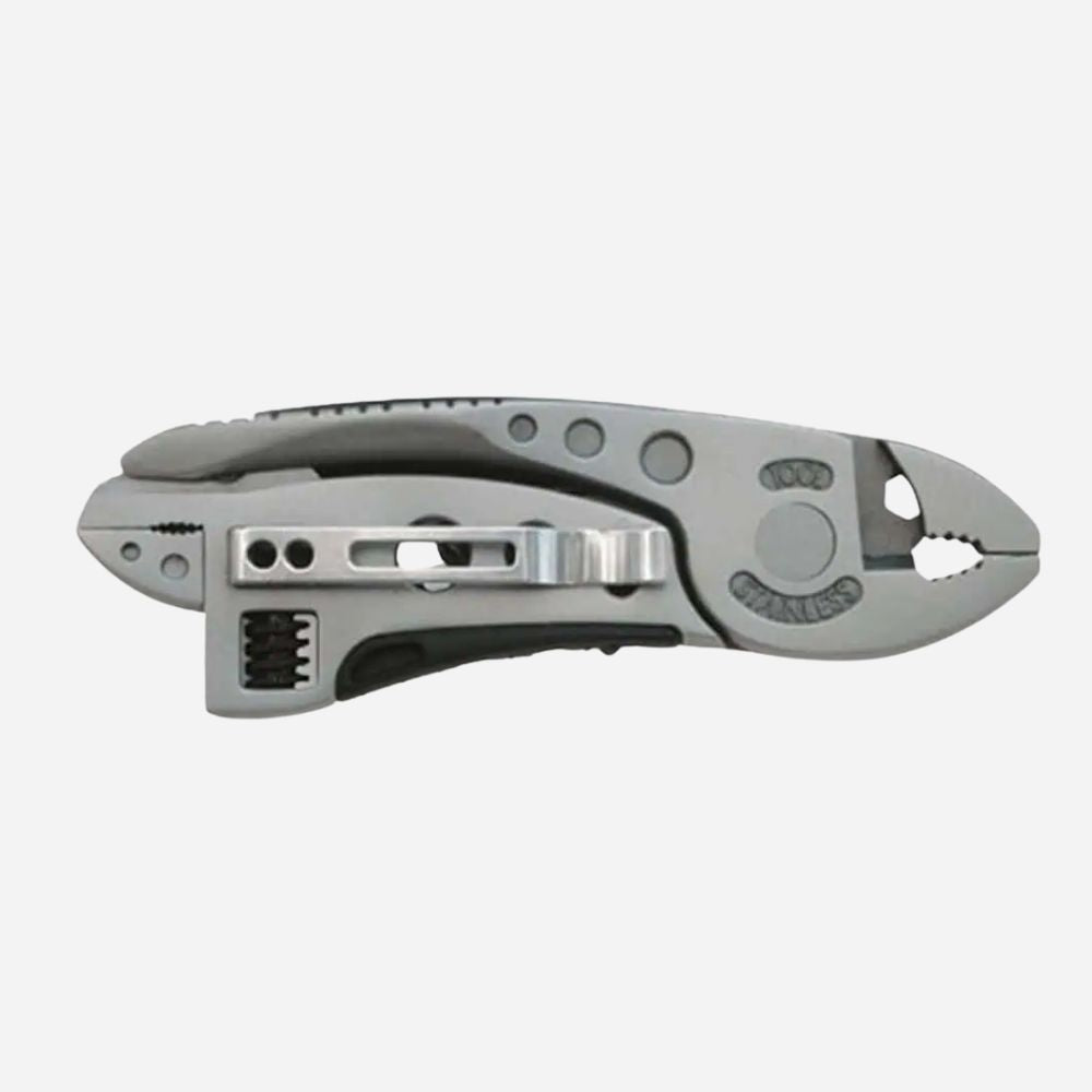 Multitool with various tools on a white background